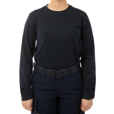 Wmns Tactix L / S Nvy Cttn Tee W / PKT, Medium